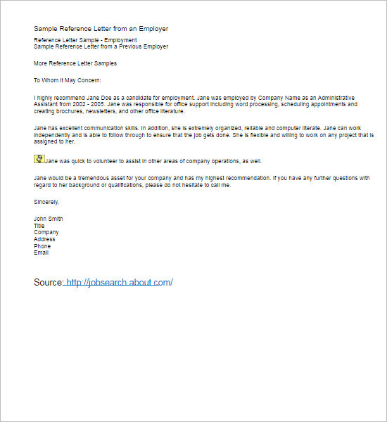 Sample Reference Letter from an Employer