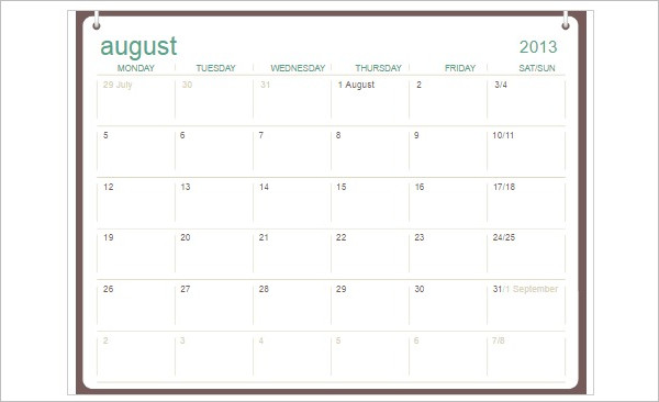 School Calendar Template Format PDF