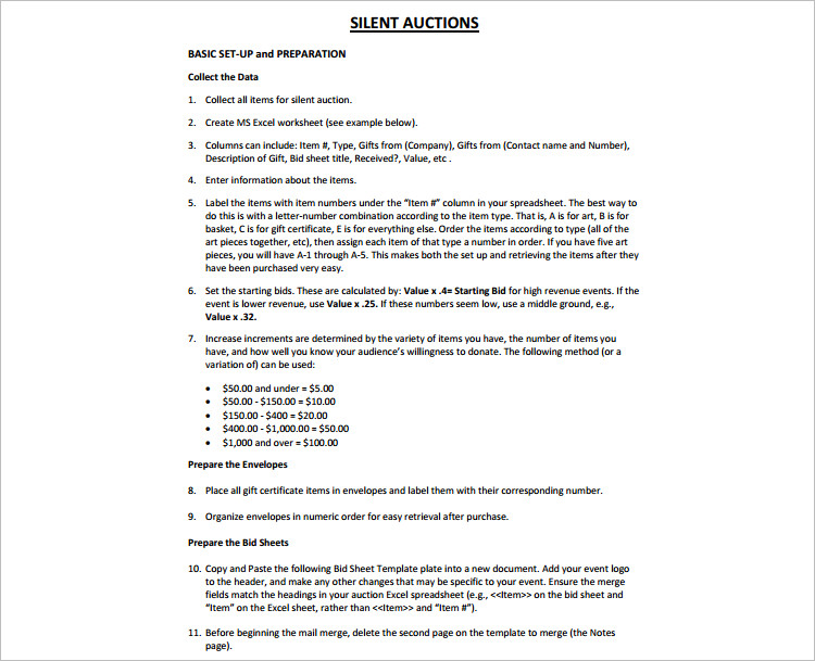 12+ Silent Auction Bid Sheet Templates Free Word, Excel, PDF Formats