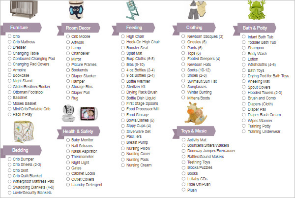 Simple Baby Gift Registry Checklists Template