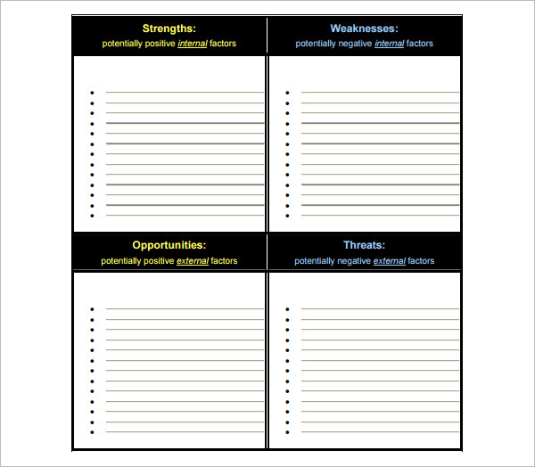 Swot Analysis Excel PDF Template