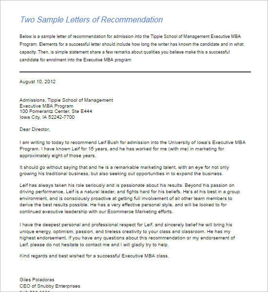 Two Sample Letters of Recommendation