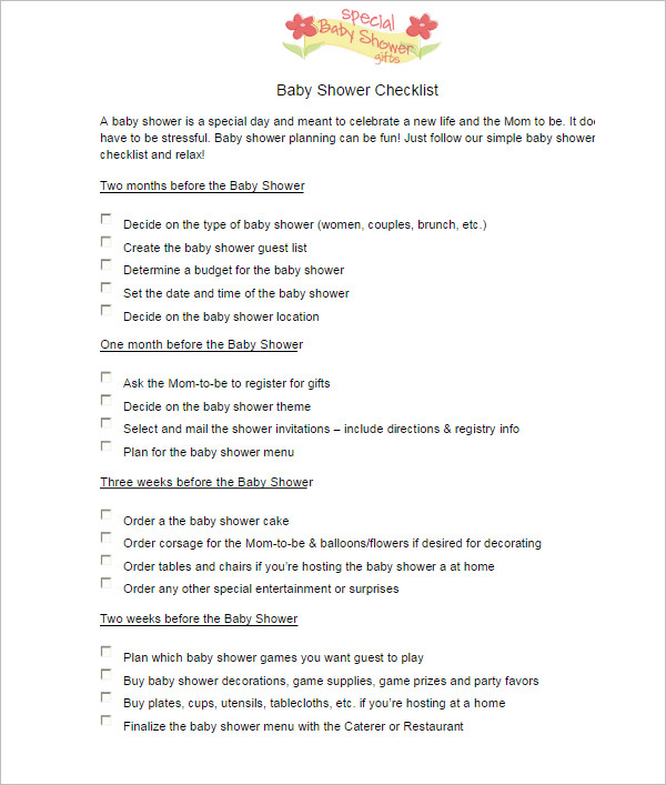 baby Shower Checklist Template