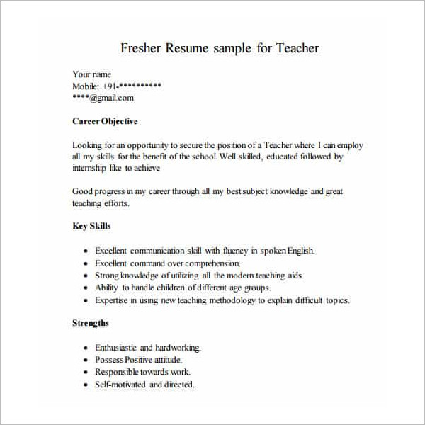 Fresher Resume Template Form