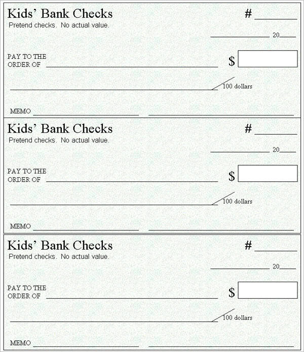 Kids bank check template