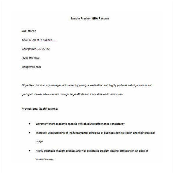 MBA Resume Word Template PDF