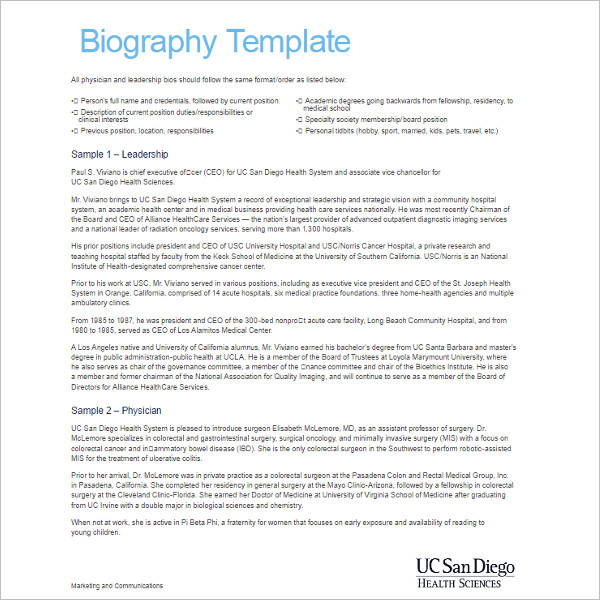 Resume Biography Template PDF
