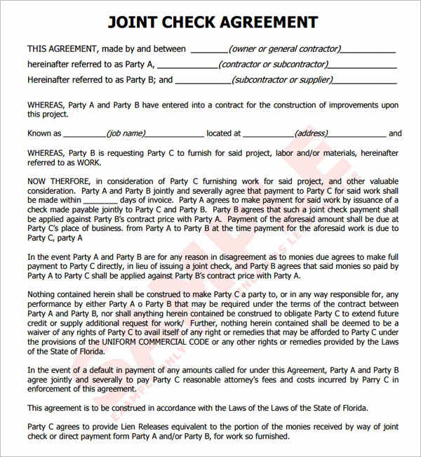 SAMPLE-Joint Check Agreement - Builders Notice