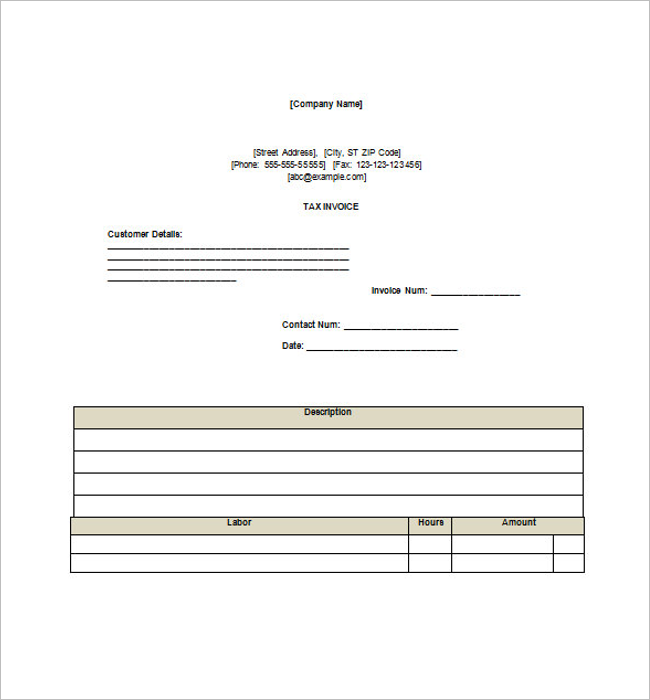 Business Tax Invoice Template