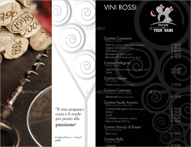 Indesign Wine Brochure List Card