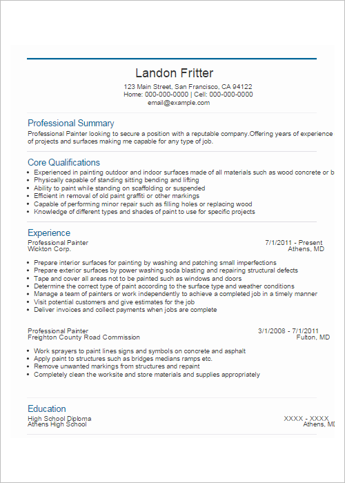 Professional Painter Resume Template