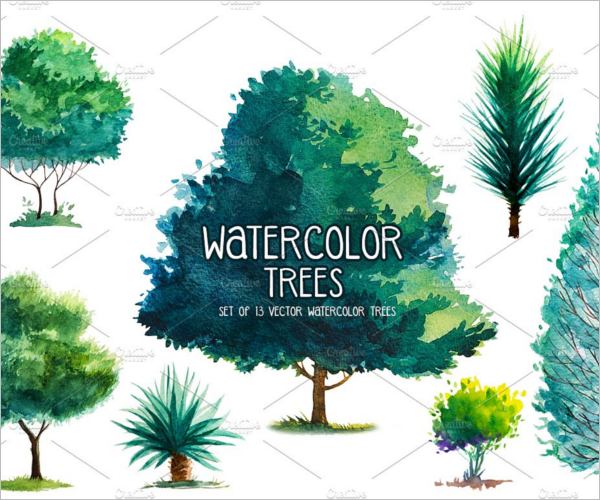 Watercolor Sketch Design Trees