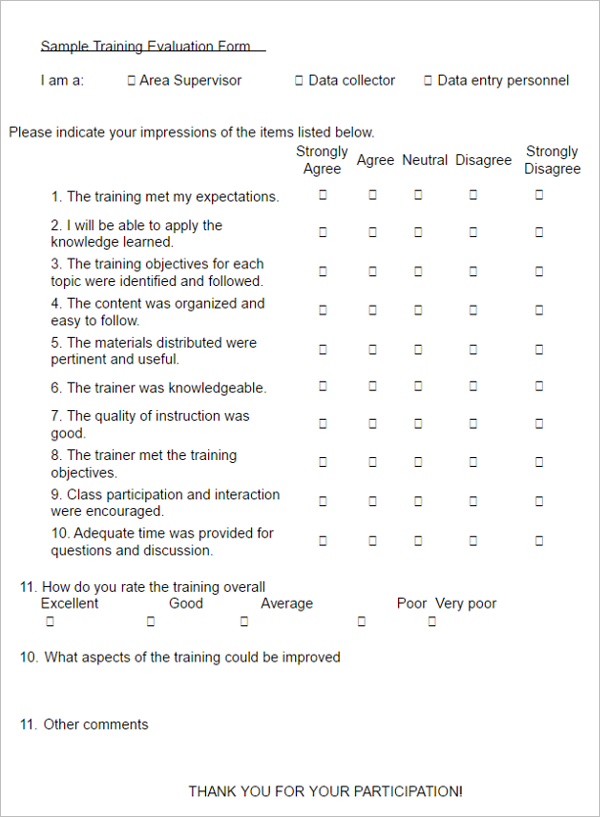 3Training Evaluation Form Template