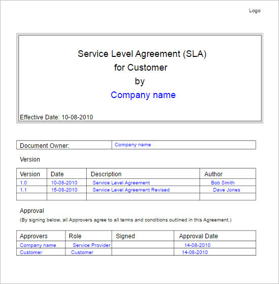 4 Service Level Agreement Template