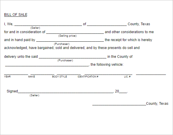 6 Multiple Texas Bill of Sale Form Template