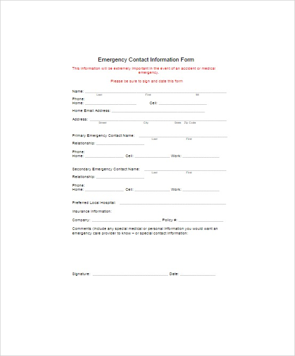 Downloadable Emergency Forms