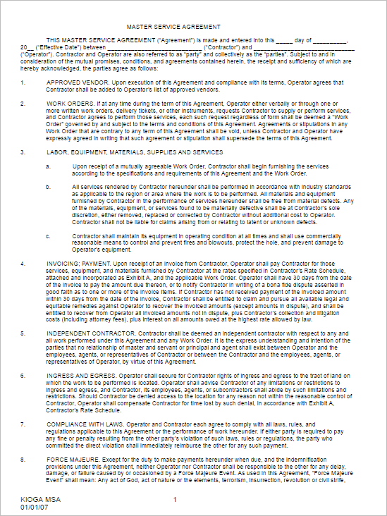 Master Service Agreement Template