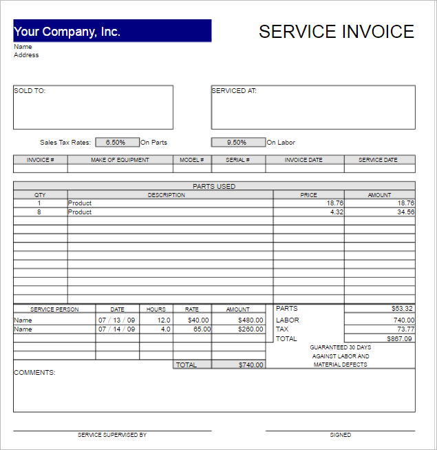 Service Invoice Agreement Template