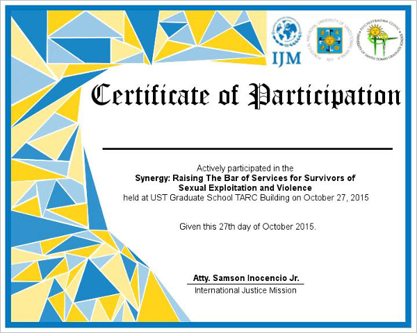 Certificate Of Participation Wording