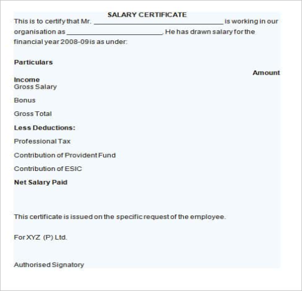 Editable Salary Certificate Format in Word
