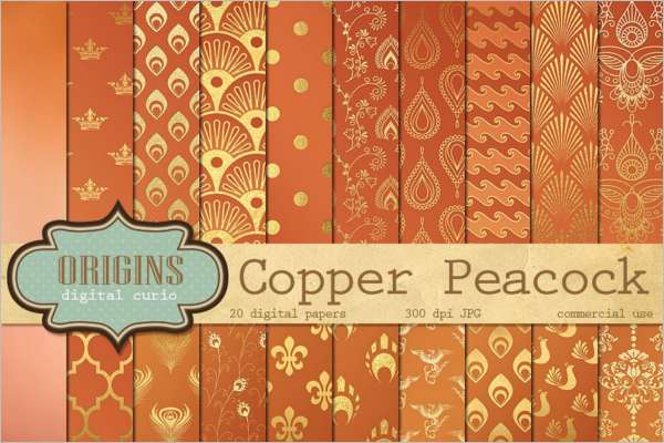 Peacock Copper Digital Paper