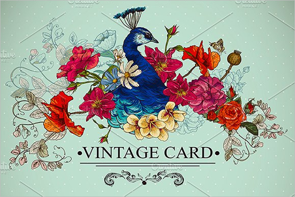 Peacock Floral Vintage Card
