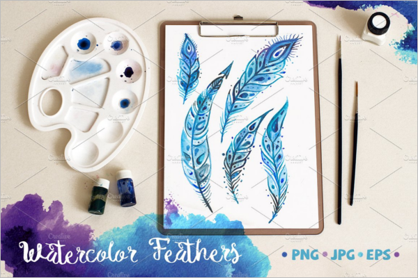 Watercolor Vintage Feather