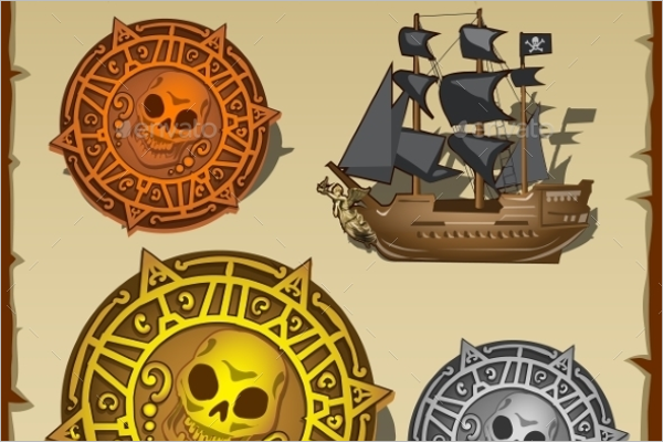 Pirate Attributes Seal and Ship Vector