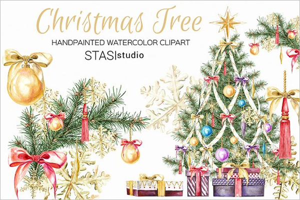 Watercolor Christmas Tree Template