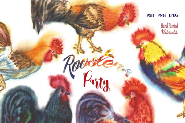 Watercolor Roosters Template