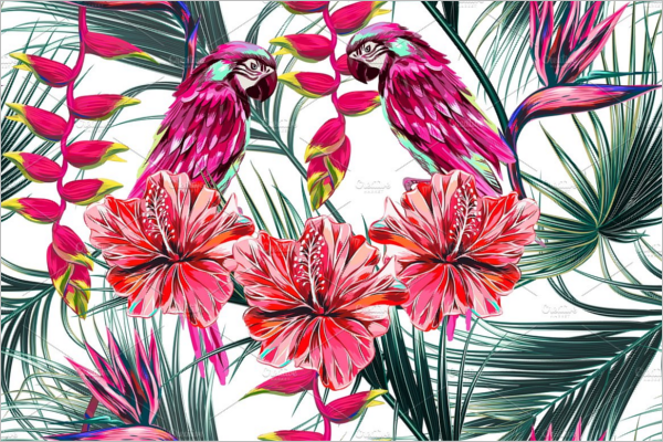 Wildlife Tropical Flowers Pattern