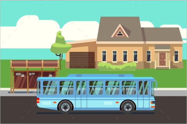 Blue Bus Illustration Vector