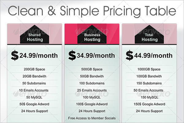 Clean & Simple Hosting Price Table