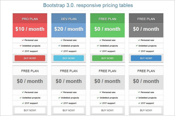 Creative Pricing Table Template