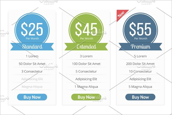 Photoshop Website Pricing Table Template