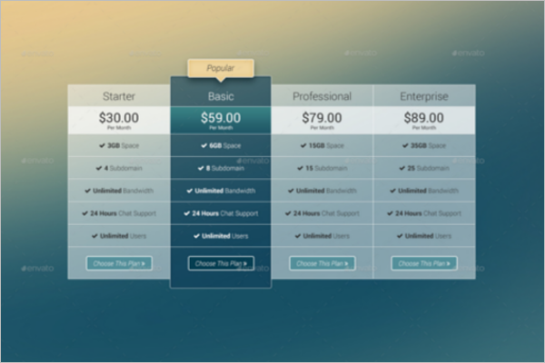 Professional Website Pricing Table