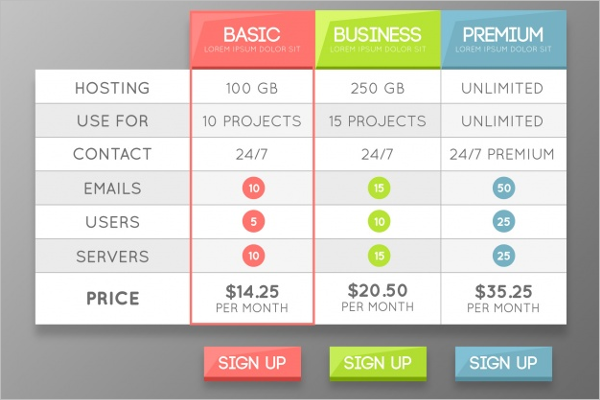 Simple Price Table Template