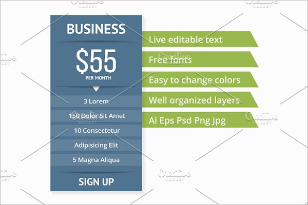 Website Pricing Table PSD Template