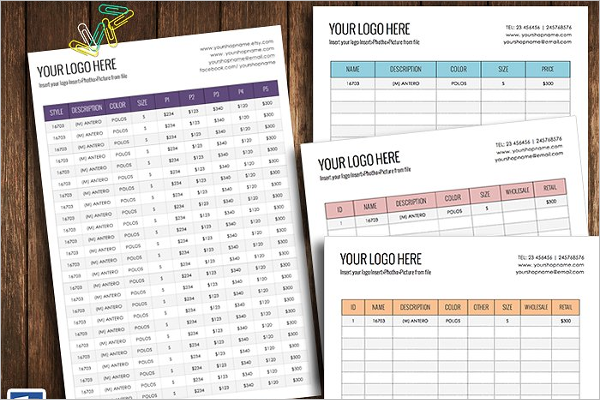 Wholesale price sheet Template
