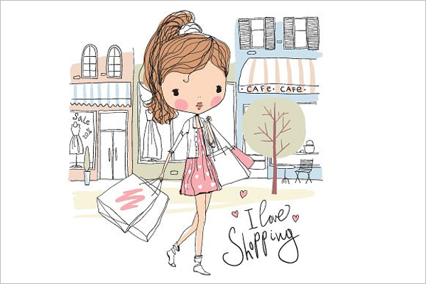 Cartoon Girl with shopping