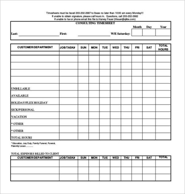 Consulting Timesheet Template