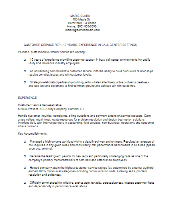 Customer Services Resume Template