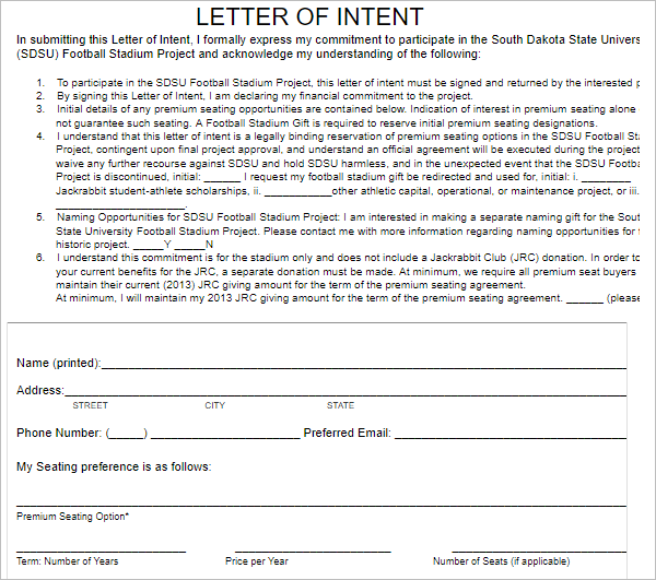 Free Letter of Intent Template