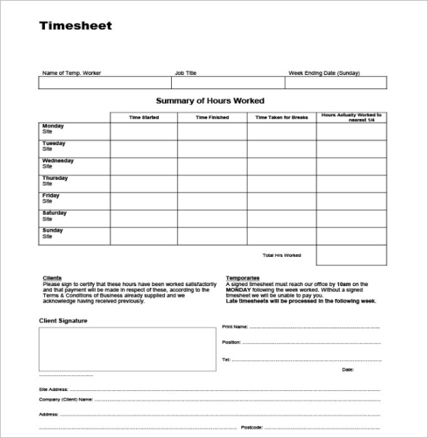 Free Timesheets Template
