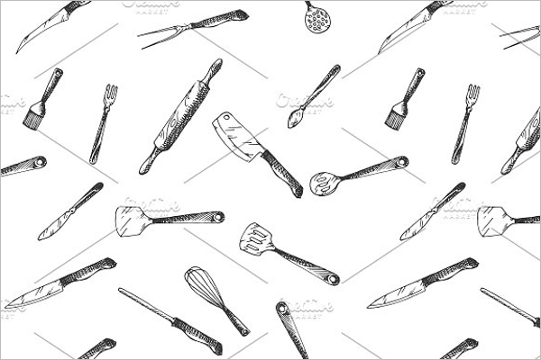 Hand Drawn Kitchen Utensils Pattern