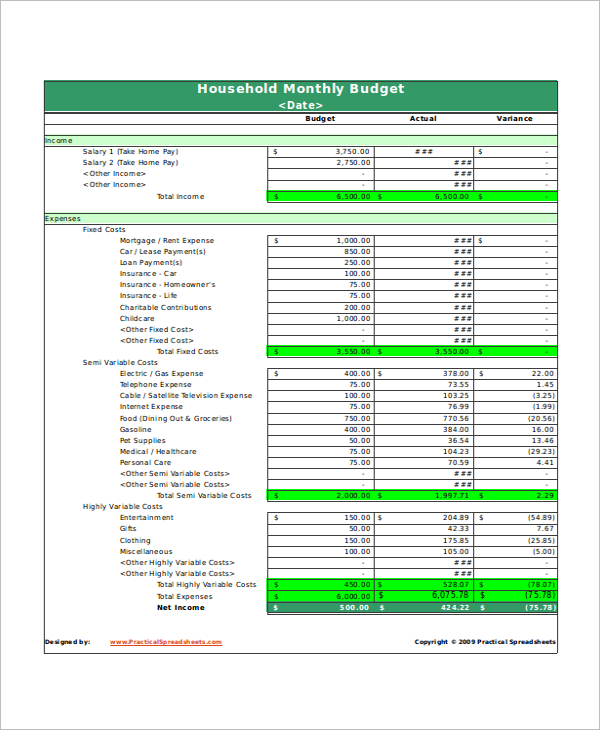 Household Budget Excel Format