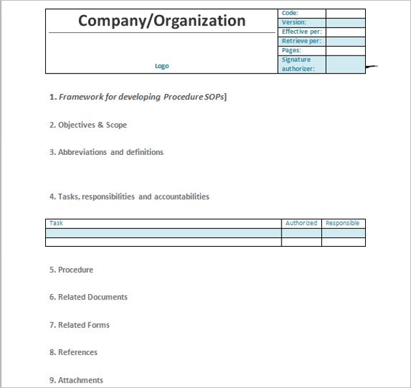 Organization Standard Operating Procedure