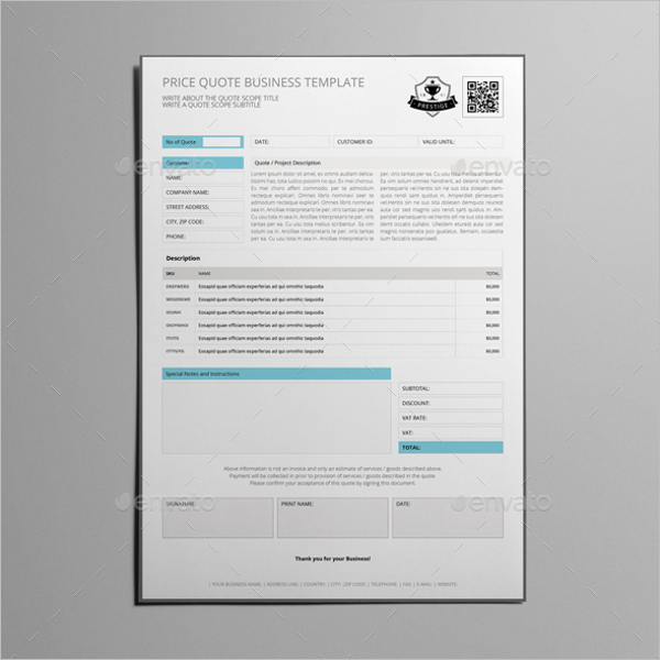 Price Quote Business Template