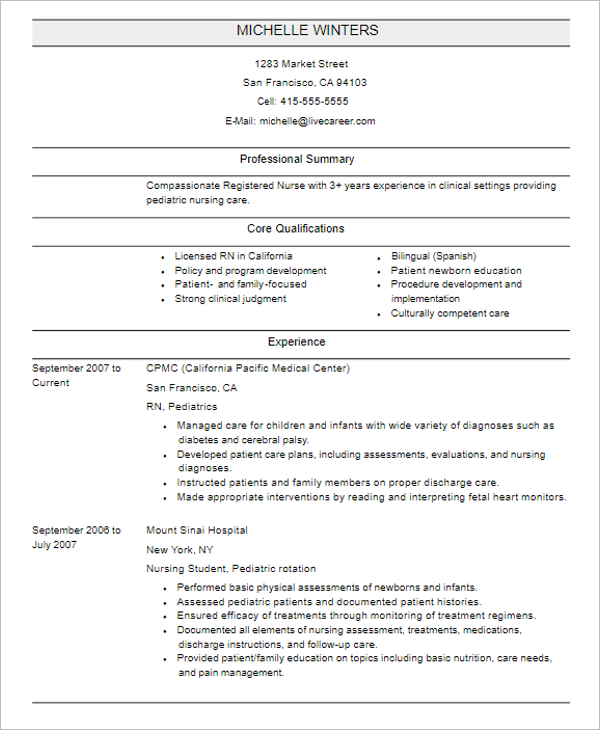 Resume For NursingÂ 