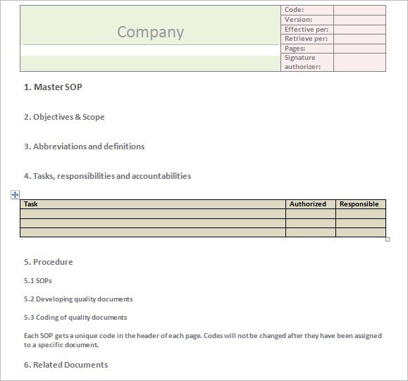SOP Review Checklist Template